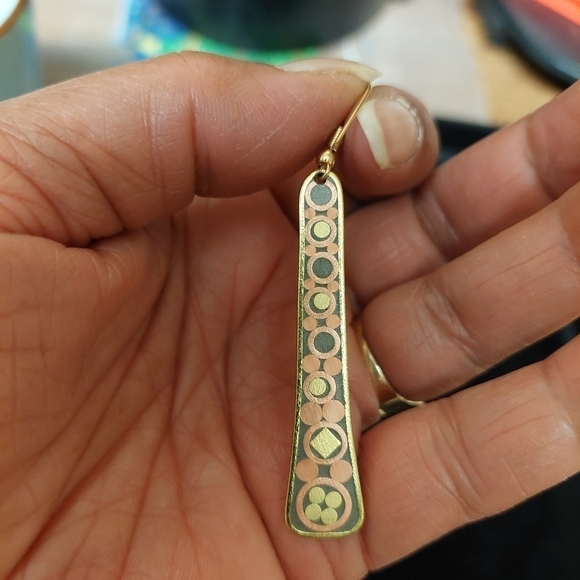 Vintage* 70s Jules Perrier Handmade Swirled Enamel Pendant with Pierced Earrings - Picture 4 of 6